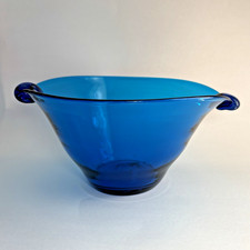 RARE 1940s Blenko Blob-Handled Blue Bowl #517M Exquisite Artisan Handblown picture