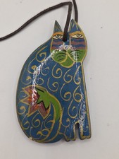 Laurel Burch Signed Cat Ornament – Hand-Painted Folk Art Cat picture