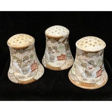 3 Gilded Antique Nippon Japan Oriental Hand Painted Hatpin Holders Gold Moriage picture