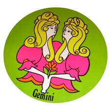 Vintage 70s Gemini Zodiac Sticker Pop Art Psychedelic Astrology Decal 5.25