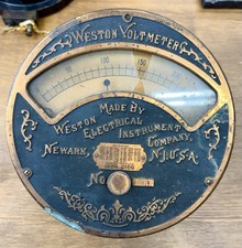 Antique Weston Voltmeter 0-250V Ornate Brass Industrial Electric Gauge c1900 picture