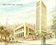 Hyatt Hotel on Union Square San Francisco California Postcard Golden Gate Bridge picture