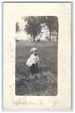1909 Little Boy On The Grass La Crosse Wisconsin WI RPPC Photo Antique Postcard picture