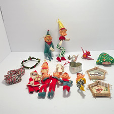 Vintage Christmas Ornament Lot Knee Hugger Pixie Elves Santa MCM Japan Style picture