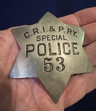 Antique Chicago Rock Island & Pacific Railroad Police Pie Plate Star Badge picture