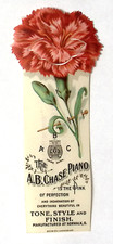 1900 CHASE PIANO Celluloid FLOWER Carnation ADVERTISING BOOKMARK Norwalk OH picture