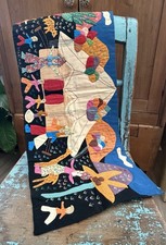 Vintage Arpillera Circus Folk Art Textile Hand Embroidered Applique Wall Hanging picture
