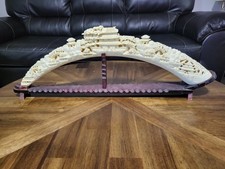 Chinese Carved Tusk Ivory Colored Resin Asian Village Sculpture. picture