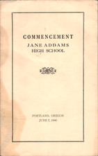 1940 JANE ADDAMS HIGH SCHOOL Graduation Commencement Program PORTLAND, OREGON picture