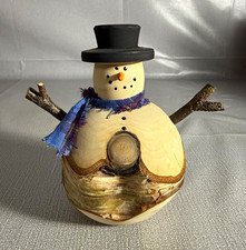 Hand Carved Alaskan Birch Wood Snowman Figurine By Carol Ann Muth 2021 picture