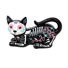 Day of the Dead Skeleton Cat Figurine Resin 8 Inch Multicolor Gothic Decor picture