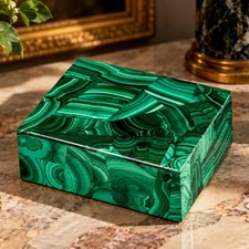 Vintage European Malachite Box Hand Cut Geometric Stone Mid Century Luxury picture