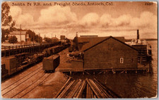 Antique 1920's Postcard Santa Fe Railroad & Freight Sheds, Antioch, California picture