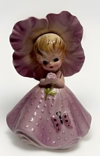 Vintage Josef Originals Figurine Petunia Flower Girl Purple Butterfly Rare picture