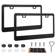 2PCS Black Stainless Steel License Plate Frames with 2 Holes, Metal Car Licen... picture