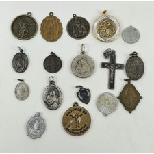 Vintage Religious Medal Lot 15pc Catholic Saint Benedict Michael Anthony Cross picture
