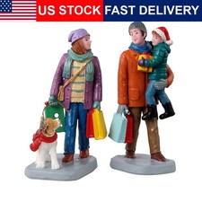 Christmas Village Figurine Holiday Shoppers Family Dog Polyresin 7.4cm Model picture