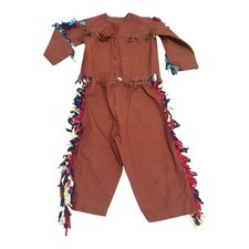 1950s Vintage Native American Indian Child Halloween Costume 2 Pc Fringe Outfit picture