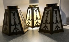 ANTIQUE 3-SOLID BRASS SLAG GLASS LAMPSHADE W/BRASS DESIGN-804 picture