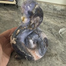 Large Detailed Blue Flower Agate Crystal Cobra Snake Carving 3 Lb 6.75” picture
