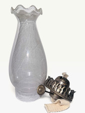 Antique #2 Phoenix Oil Kerosene Lamp Hardware w/ Crimped Pie Crust Glass Chimney picture