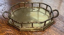 Vintage Brass Faux Bamboo Gallery Tray Vanity Catchall MCM Hollywood Regency picture