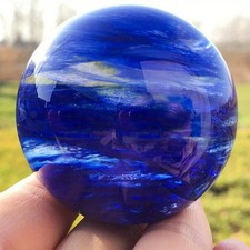 1Pc 60-70mm Blue Smelting Sphere Nice Pattern Polished Ball Home Collection picture