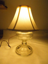 Vintage Glass Electric Table Lamp Converted Oil Lamp with Shade & Bulb 14