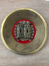 Vintage Brass Plate Jerusalem 10 Ten Commandments Jewish Torah Judaica 6.25” picture