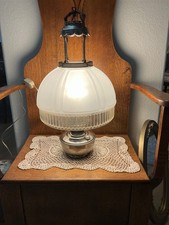 ANTIQUE ALADDIN 4 POST MODEL 12 HANGING OIL LAMP ORIGINAL SHADE ELECTRIFIED 24” picture