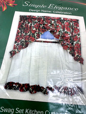 Vtg New Red Poinsettia Curtain Tier Valance Set 4 Pc Cotton 58