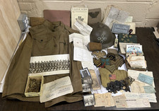 WWI 4th Infantry Division Named Lot Uniform Helmet Papers Pins Buttons More Nice picture