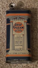 Vintage GULF GLEAM Liquid Gloss Clean/Polish Oil Can Metal Gas Sign ~FULL~RARE~ picture