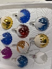 Set of 10-Vtg Christmas Trimmeries Hand-Decorated Glass Ornaments picture