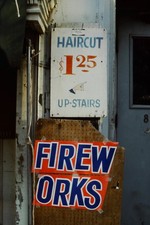 c1970's Kodachrome 35mm Slide New Orleans French Quarter Haircut Fireworks Sign picture