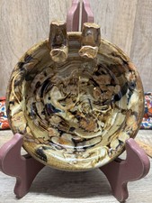 Reinert Pottery Brie Baker Brown Black Swirl Cigar Cigarette Trinket Tray. picture