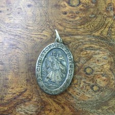 Vintage Sterling Silver Anson Religious St. Christopher Protect Us Pendant  picture