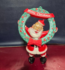 Vintage Christmas PLASTIC SANTA HOLDING WREATH -ROSEN ROSBRO Read Description picture