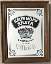 Vintage Smirnoff Silver Vodka 1978 Mirror Bar Sign Man Cave 29x23 Wood Frame picture