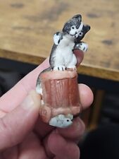 Vintage Enesco Kathy Wise Porcelain Kitten Kitty Cat Chasing Mouse Excellent Con picture