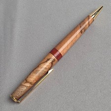 Hand Turned Segmented Wood Ballpoint Pen Gold Tone Trim Artisan w Pouch picture