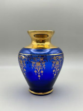 Murano Vecchia Italian  Hand-Blown Cobalt Glass Vase VR 24K Gold Gilt picture