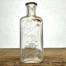 H. C. Wells Antique 1892 Druggist Bottle Wellsville Ohio Pharmacy Bottle  picture