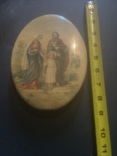 Vintage Celluloid Oval Print Holy Family Religious Keepsake 7.5