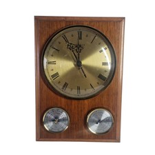 Vintage Weimar Trifunctional Wall Clock Barometer Wooden Mounted picture