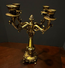0964 VTG heavy cast 4-arm candelabra Rococo Baroque style 15” 4.5 lbs picture