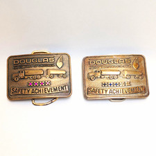 Vintage Douglas Oil California Safety Achievement Belt Buckles Lot of 2 picture