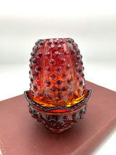 Vintage Fenton Fairy Lamp Amberina Hobnail MCM Orange Red Cadmium Glow picture