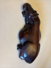 Large Vintage African Hard Wood Hand Carved Hippopotamus Sculpture 16” picture