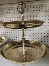 Metal Gilded 2 Tier Tray Pastry Fruit Stand Gold Color Wedding Holiday picture